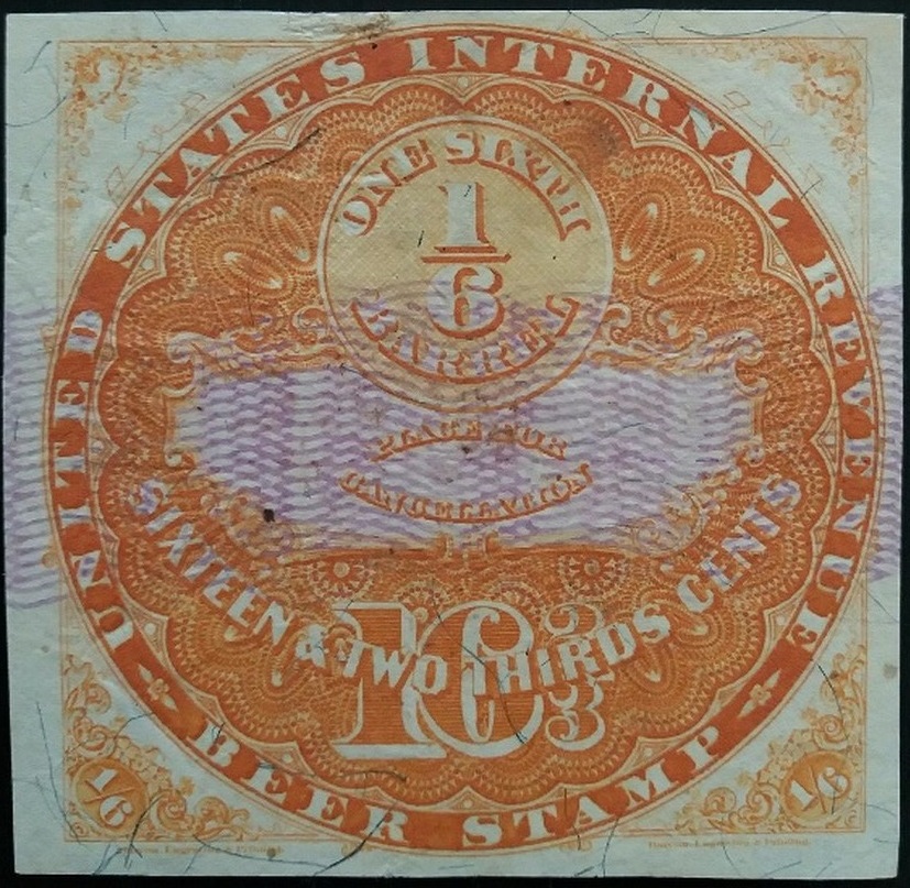 16 2/3 C 1/6 Barrel- 1870- Sc REA15 -Yellow Orange- Lilac security lines-Priester 15B Census 65