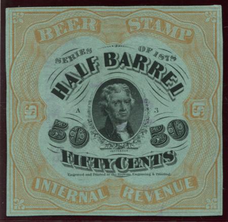 50c 1/2 Barrel- 1878 -Sc REA 41 - orange-green paper - Jefferson - plate A -position 3-one line under dollar-Priester 42bB 
