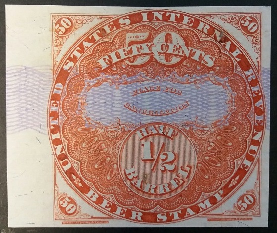 50c 1/2 Barrel- 1870- Sc REA17-Red- Lilac security lines- Mint-Priester 18B Census 106